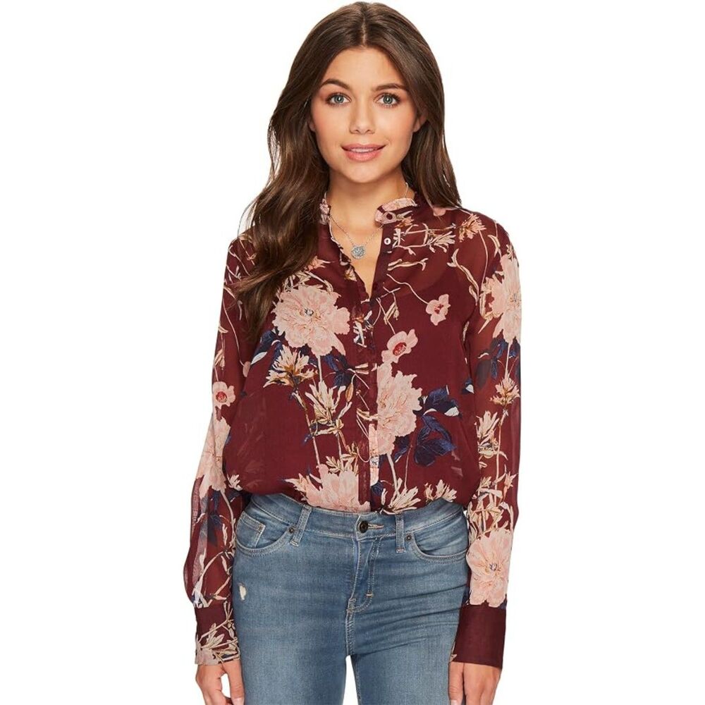 LUCKY BRAND Semi-Sheer Floral Georgette Blouse Romantic Feminine Medium